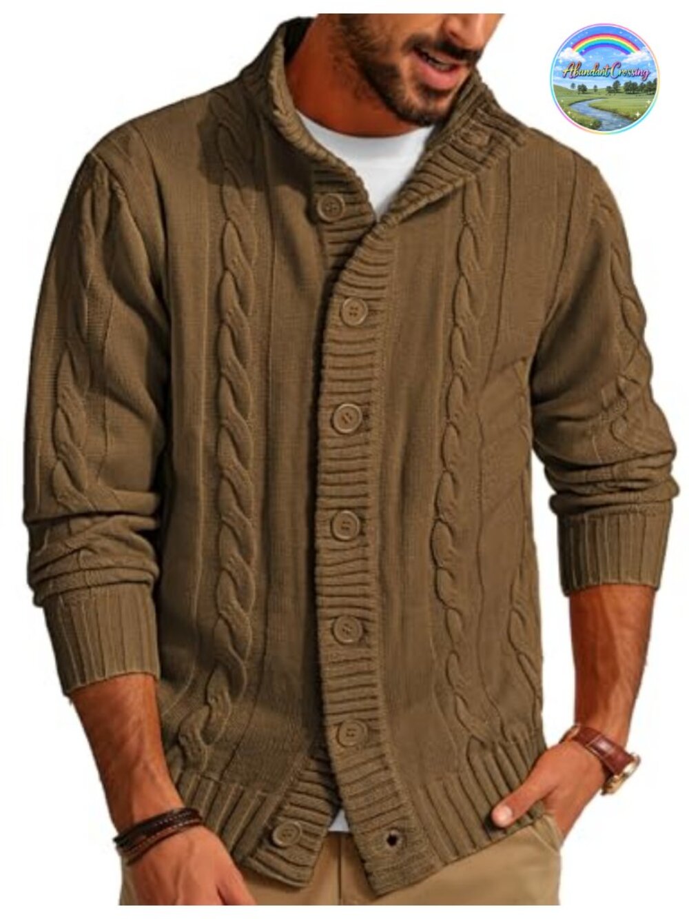 Cable Knit Cardigan Button Down Sweater Long Sleeve Warm Winter